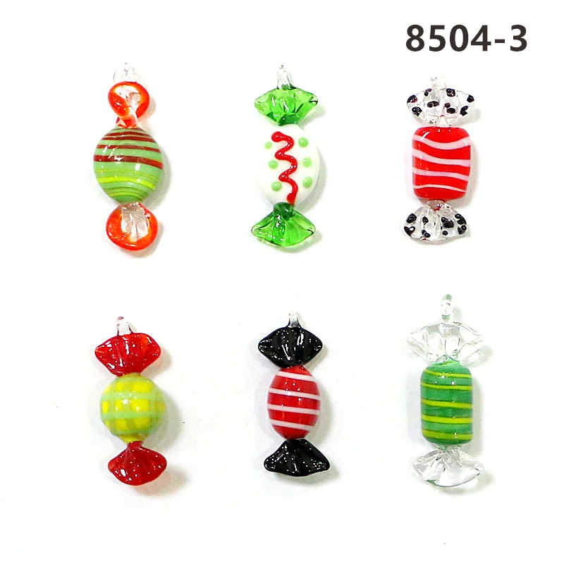 6pcs Colorful Mini Murano Glass Candy Ornaments Handmade Cute Mixed Christmas Sweets For Home Table Decor Festival Party Favors