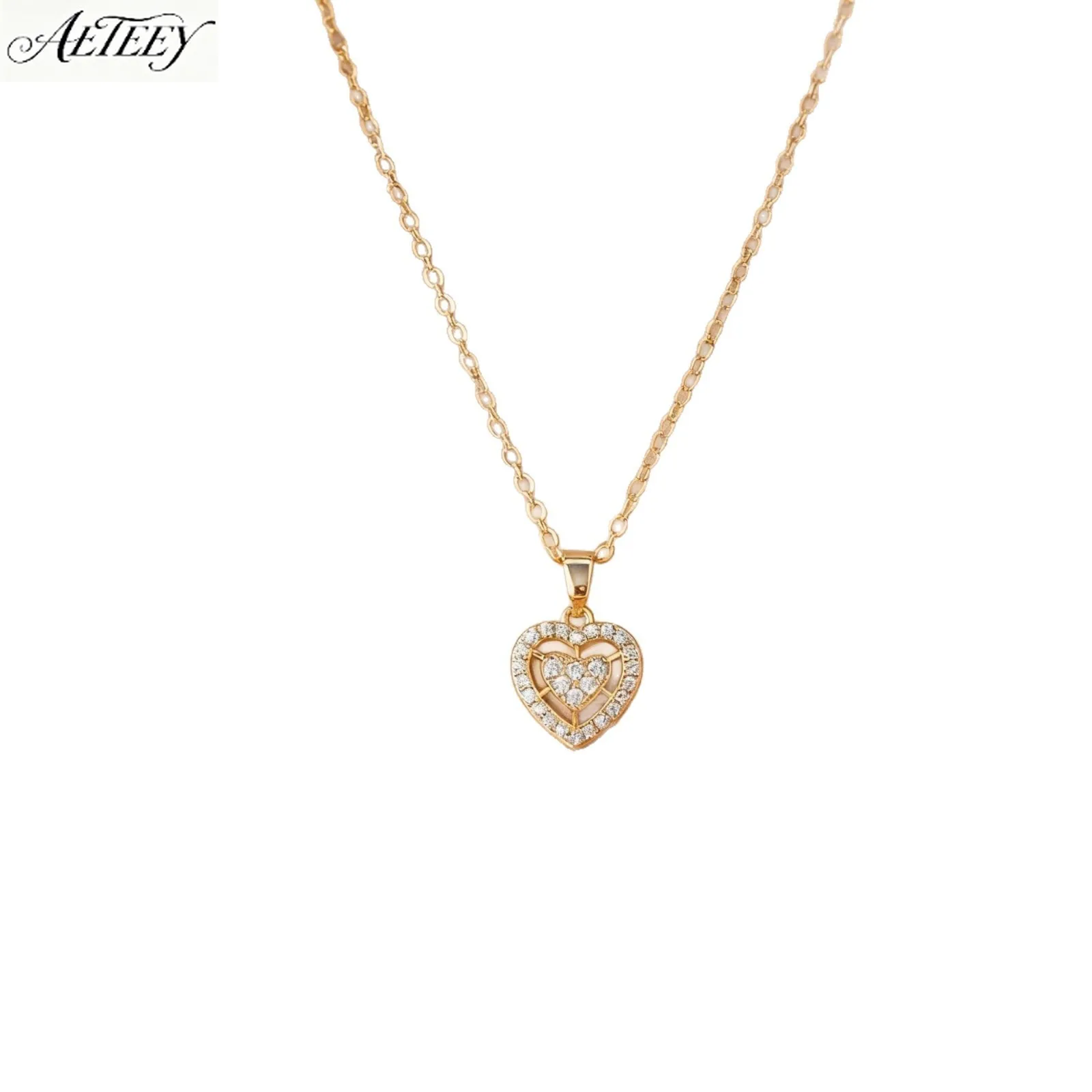 AETEEY Luxury Hollow Zircon Heart Jewelry Set Necklace Earrings High End Elegant Women Daily Matching Accessories