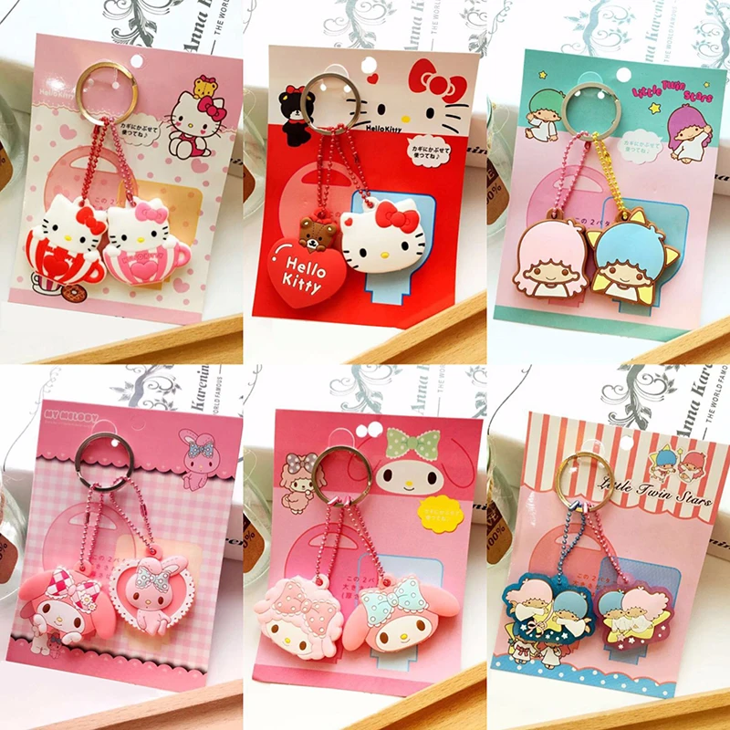 Cute Sanrio Key Protective Case Hello Kittys Accessories Cute Beauty Cartoon Anime Key Chain Set Soft Glue Toys for Girls