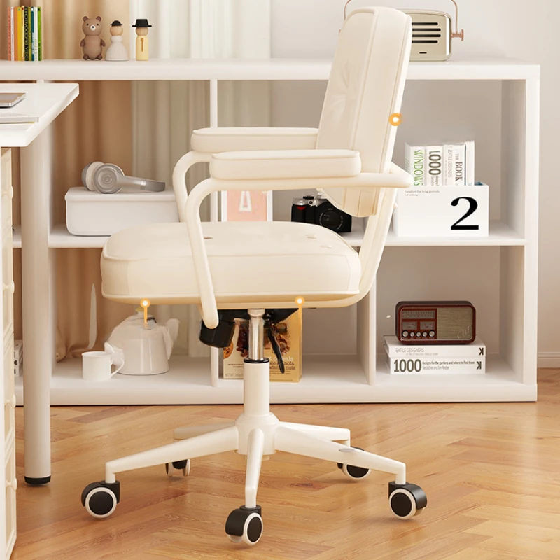 Nordic Cream Style Computer Chair for Home Comfort Study Desk and Bedroom Reclining Armrest Adjustable Chair