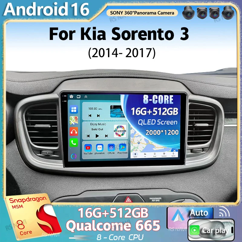 Android 16 Für Kia Sorento 3 2014 - 2017 LHD 2K QLED Android Autoradio Multimedia-Videoplayer GPS Stereo CarPlay 4G Head Unit