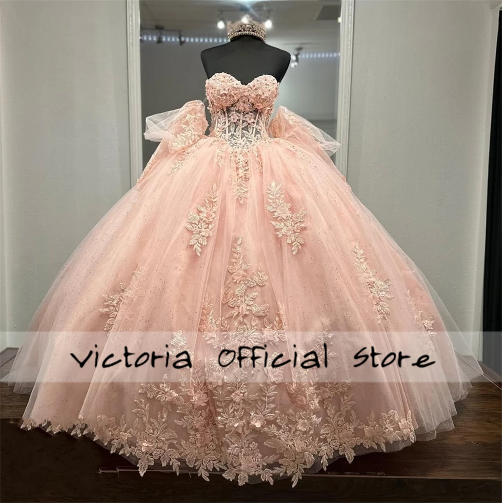 Fantastic Pink Lace Appliwues 15 Dress Quinceanera 2024 Ball Gown Quince Dresses Corset Princess Formal Occasion Gown Customized