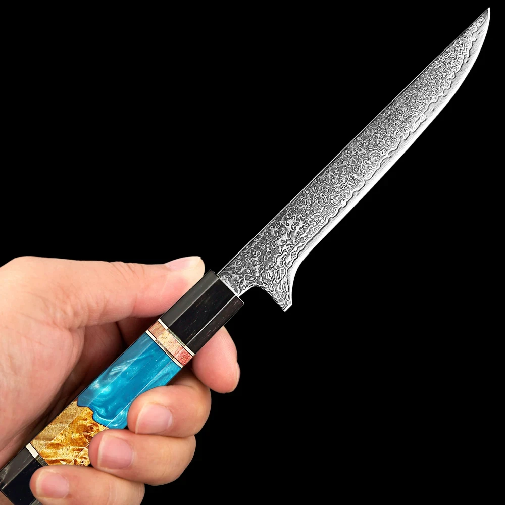 

Professional Grade Boning Knife 6Inch Damascus Steel Sharp Blade Kitchen Cleaver Beautiful Pakkawood Handle for Meat and Poultry