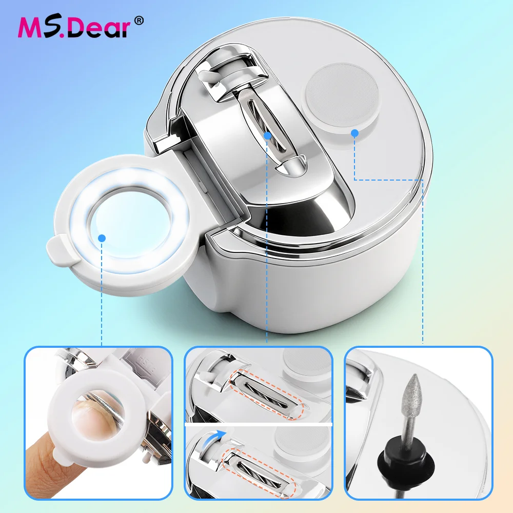 

2-in-1 Electric Nail Clipper with Magnifier LED Light Automatic Nail Trimmer Scissors Dual-Blade Opening 3 Speeds Rechargeable