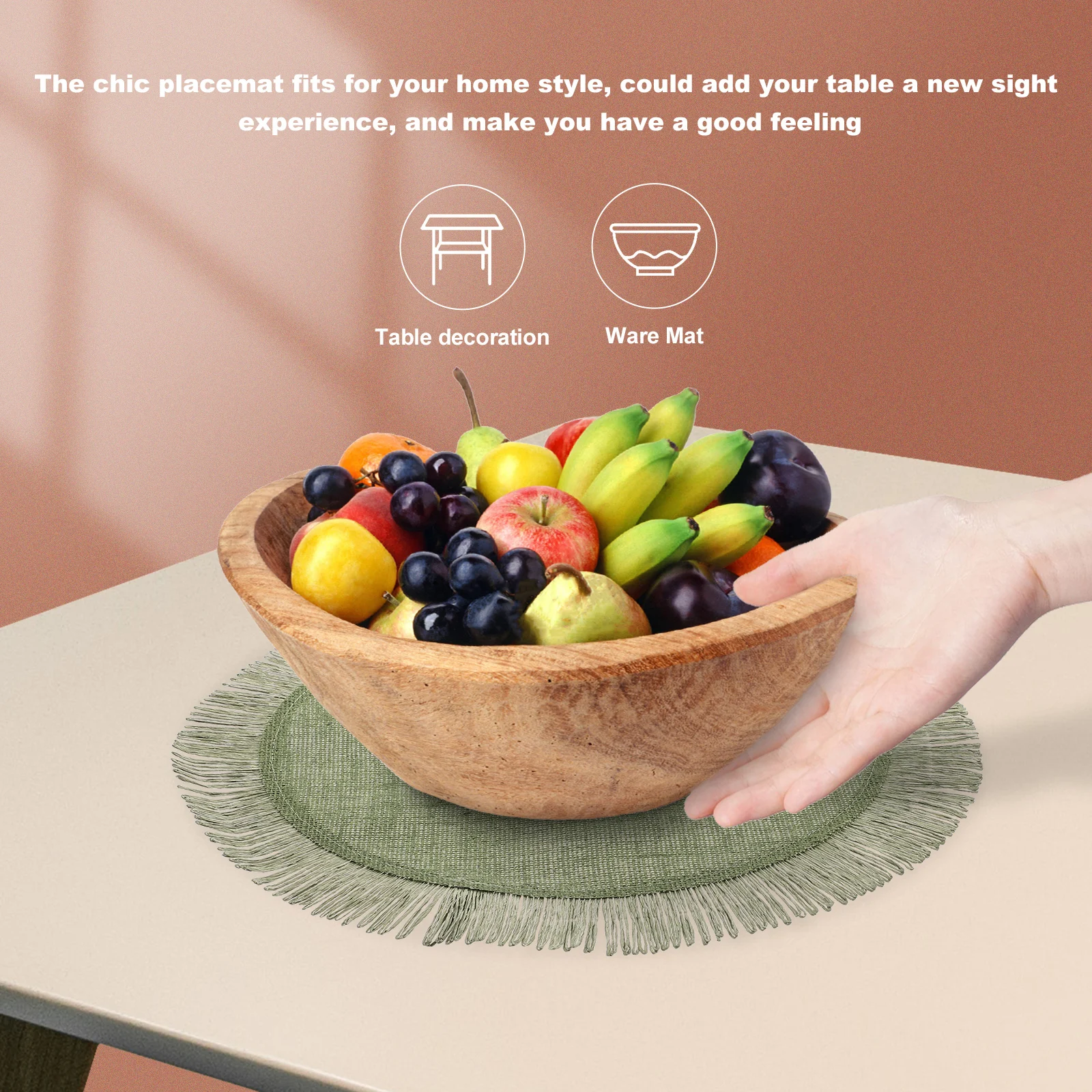 

2pcs Round Woven Placemat Dining Table Coaster Decorative Place Mats Wear-Resistant Material For Home Cafe Restaurant