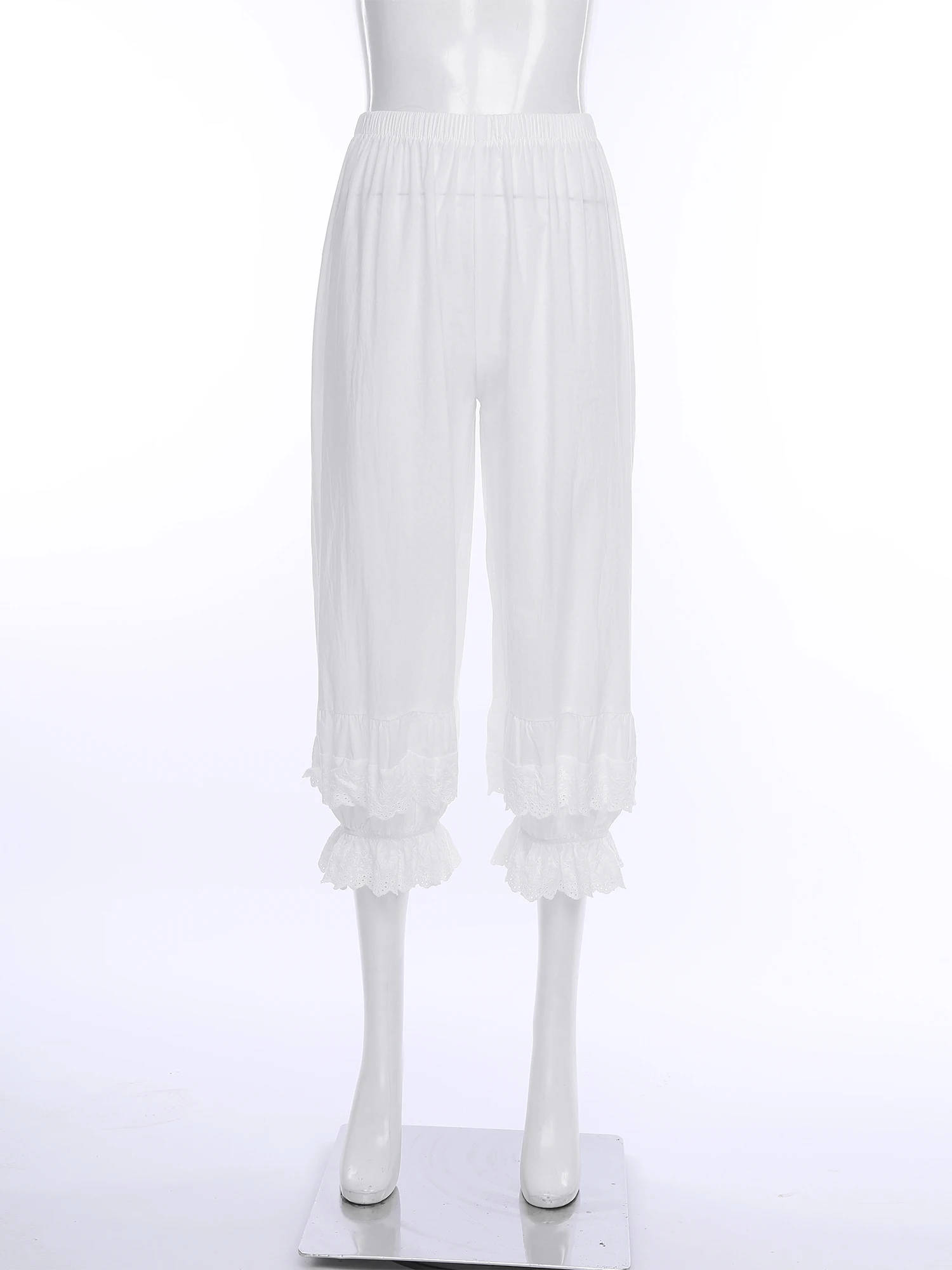 

Women Pastoral Style Bohemian Loose Fit Pants Ruffled Lace Elastic Waist Lantern Trousers Pants for Daily Wear Weekends