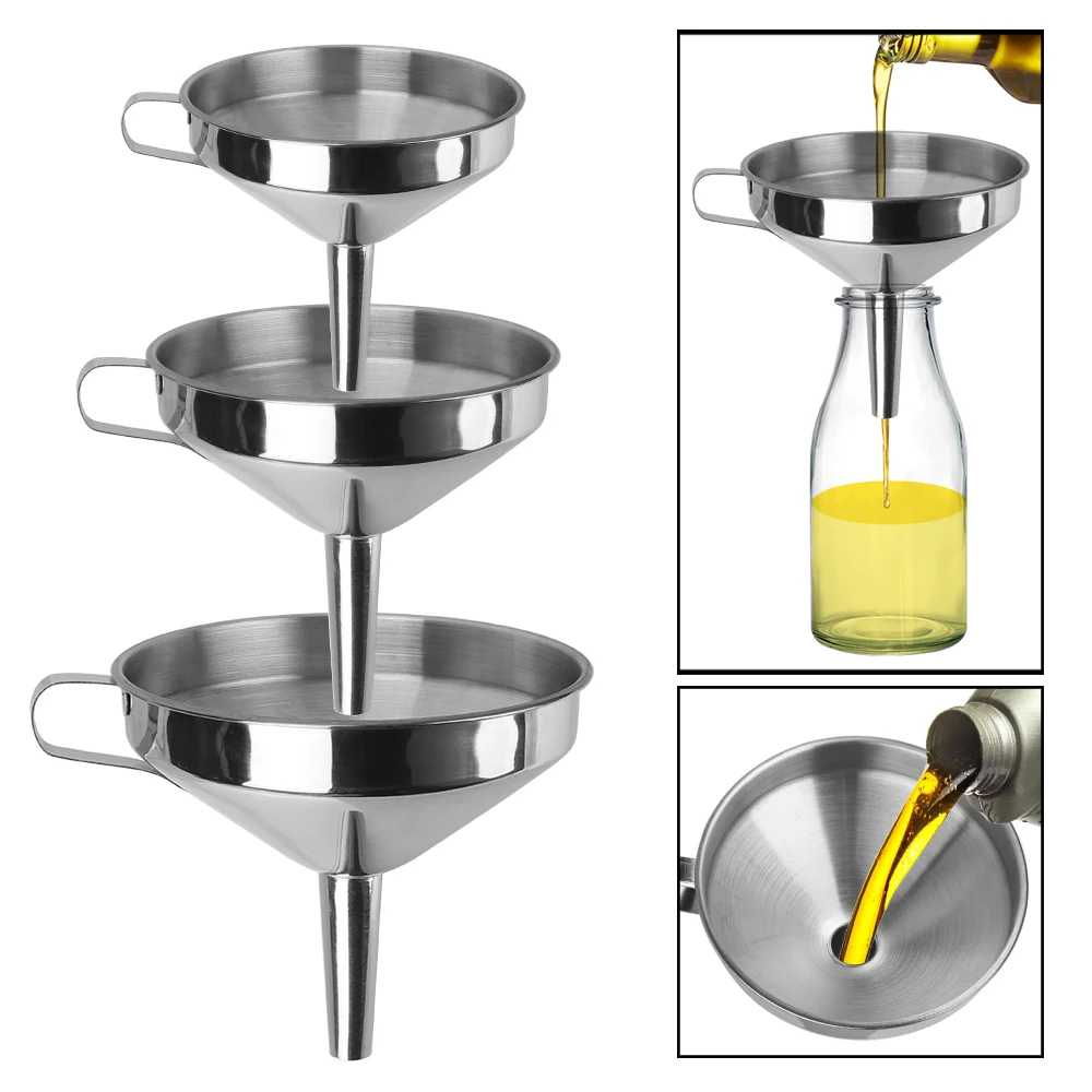 Funil de metal de aço inoxidável com filtro destacável, bar, vinho, cerveja, óleo frasco, ferramentas de cozinha