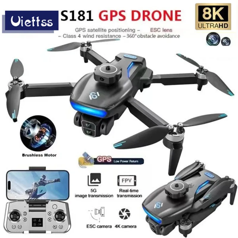 S181 GPS Drone 4K Professional HD Dual Camera 5G Wifi Photography Brushless Foldable Quadcopter RC Distance 1.2KM Drones Toys