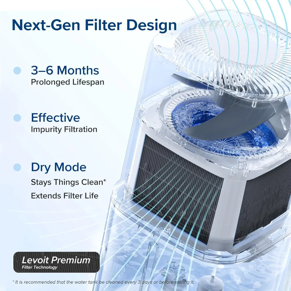 Smart Evaporative Humidifiers , 6 Gal, Last 72-Hour, Premium Filter,  Wheels & Water Fill Hose & Foldable Storage