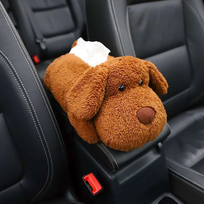 

Car Tissue Boxes Lovely Dog Cars Armrest Box Send Paper Towel Plush Tissue Bag Cartoon Car Accessory