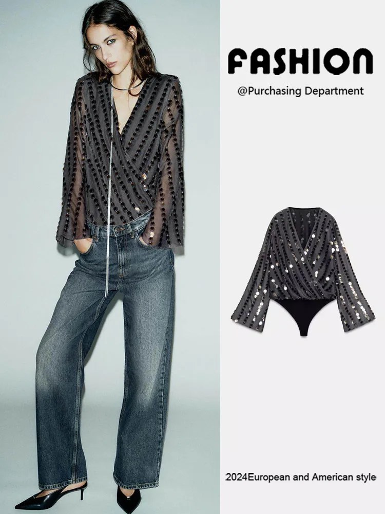 

Весенняя новинка: Модный женский топ с длинным рукавом и бисерной отделкой, универсальная элегантная женская одежда