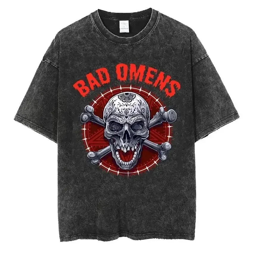 bad omens anime short sleeves street wash evil god T-shirt spell print