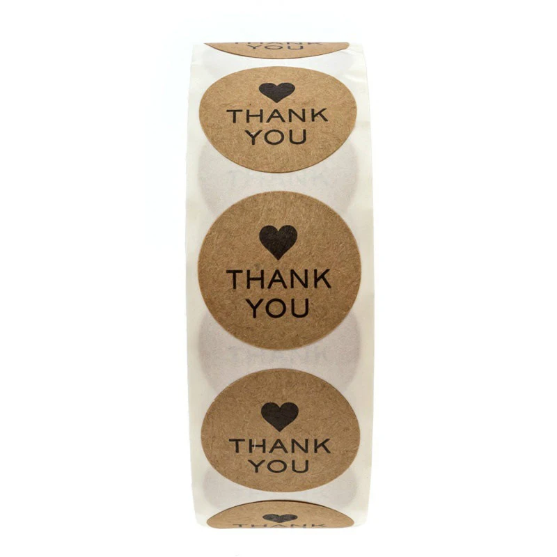 Thank You Stickers With Heart Kraft Paper 50-500pcs Appreciation Tag Labels For Business Bag Seal Wedding Party Decoration