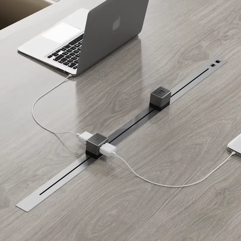 Modular Desk Power Track System with Multiple Outlets for Office Workstation Cable Management Embedded Socket Strip Under