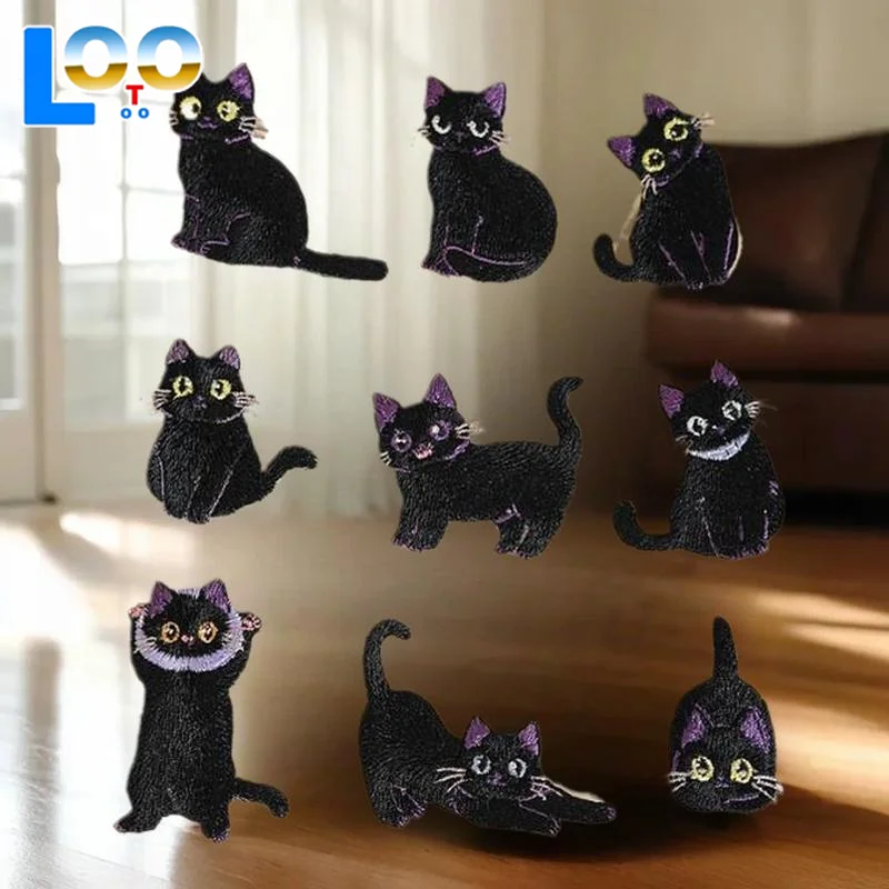الكرتون الأسود القط شارة بقع للملابس شعار الملحقات ملصقات التصحيح الزخرفية DIY التطريقات المطرزة للخياطة