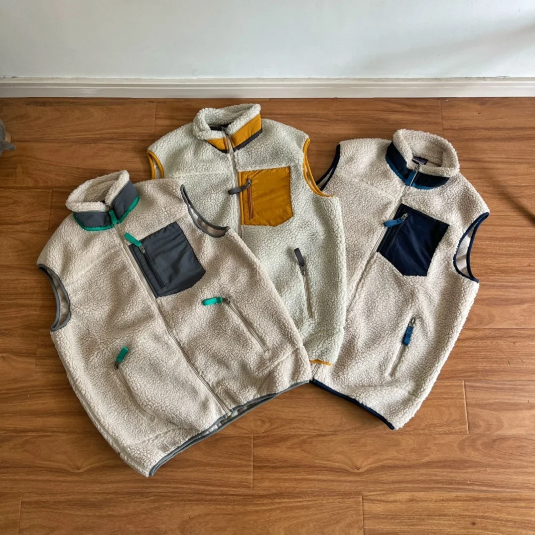 

High-quality, fashionable and stylish casual travel faux lambskin stand-up collar fleece zipper warm vest jacket