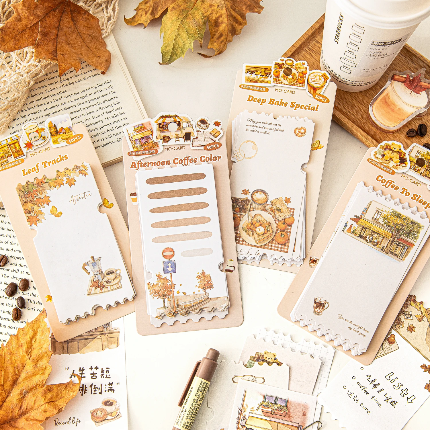 50 Pcs Cartoon Message Book Notes Retro bread coffee Handbook Decoration Diary Student Gifts Stationery School Office Supplies