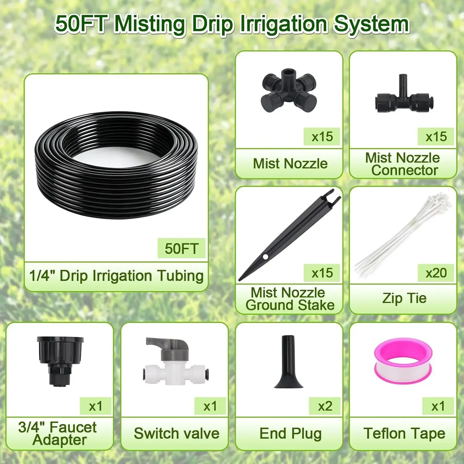 Quick Connectors 1/4 inch Drip Tubing 50FT Drip Irrigation System Kit Garden Watering Solution Durable Quick Connect Fittings