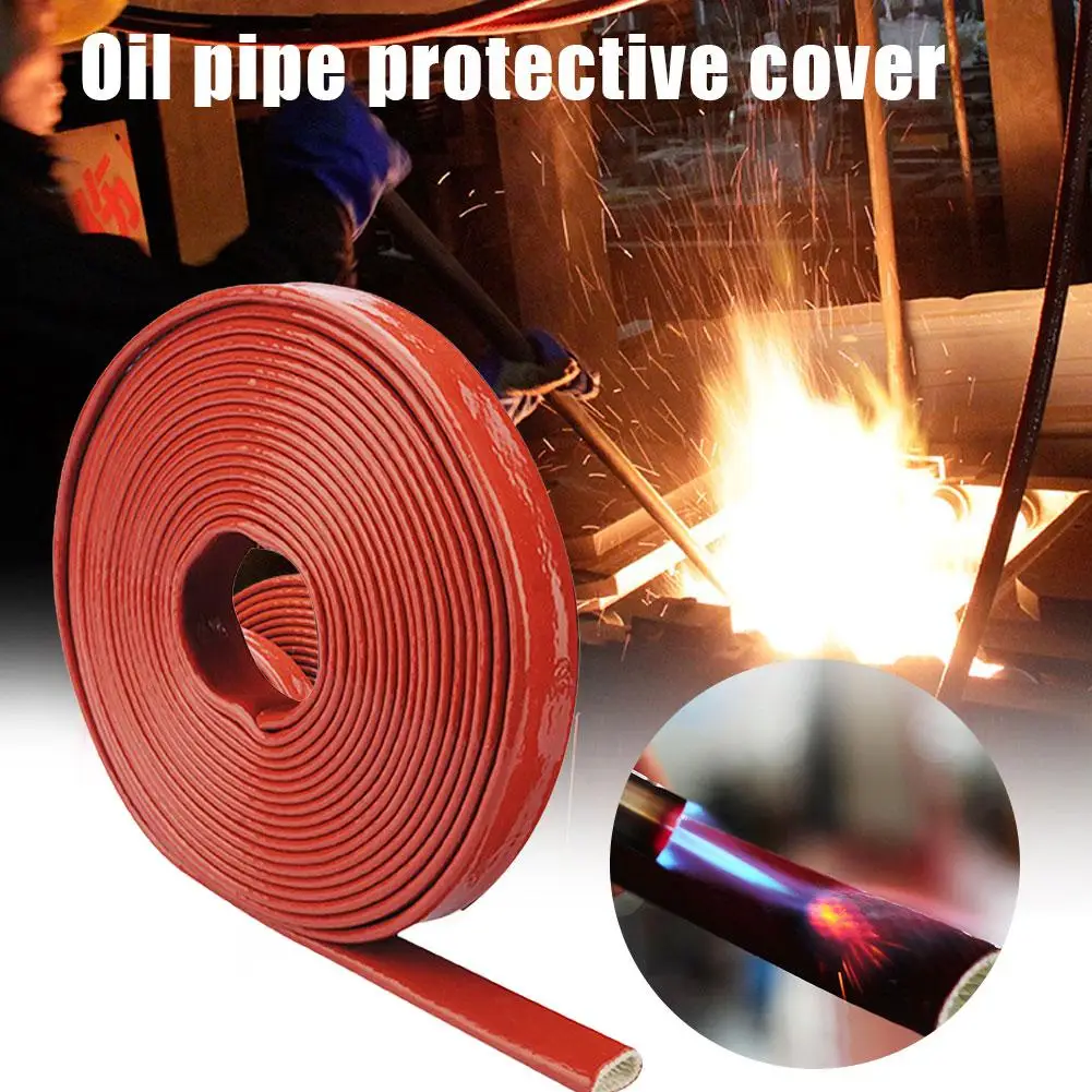 1 Roll Oil Pipe Protective Sleeve  Heat Resistant Cable Sleeve Silicone Fiberglass Pipeline Protector Tool Fit For Hoses