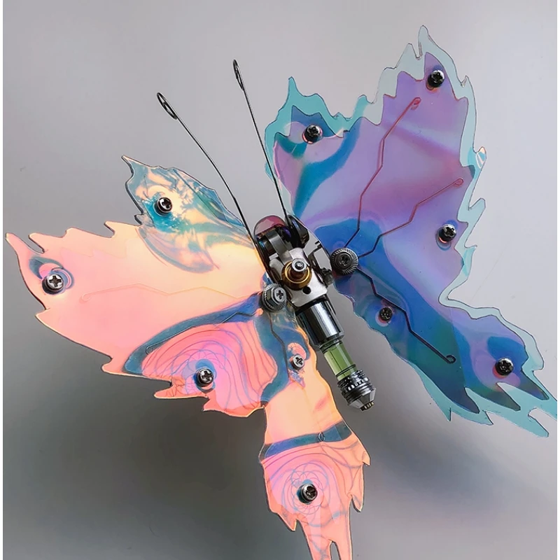 105pcs 3D Mechanical Blue Flame butterfly Model kit DIY Metal Assembly Handmade Steampunk Assemble toys  for Children Adults