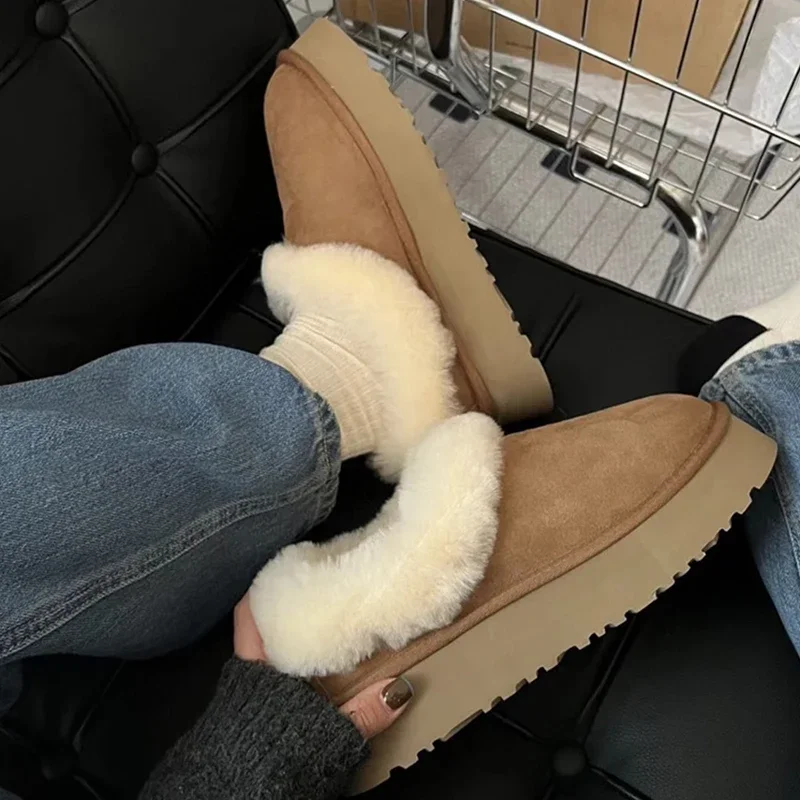 

Suede Flats Snow Boots Platform Fur Winter Shoes 2024 Winter Warm Short Plush Boot Fashion Walking New Cozy Female Chaussures