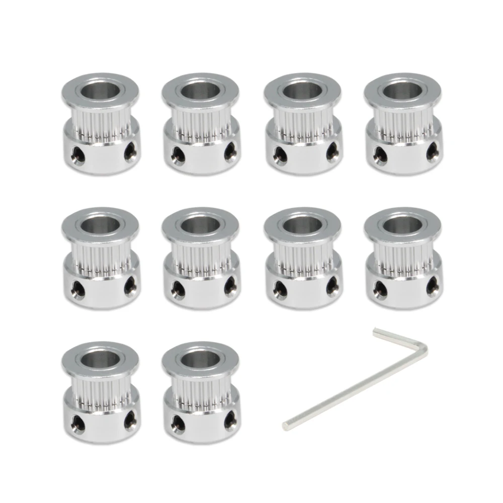 10Pcs/Packs  Silver GT2 Pulley Wheel 20Teeth 8mm Bore Aluminum Timing Belt Idler Pulley for 3D Printer 6mm Width Timing Belt