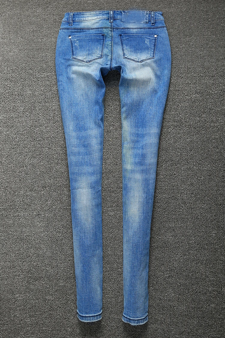 High Street Handmade Diamond Shiny Pencil Jeans Women Fashion Stretch Skinny Denim Pants q666