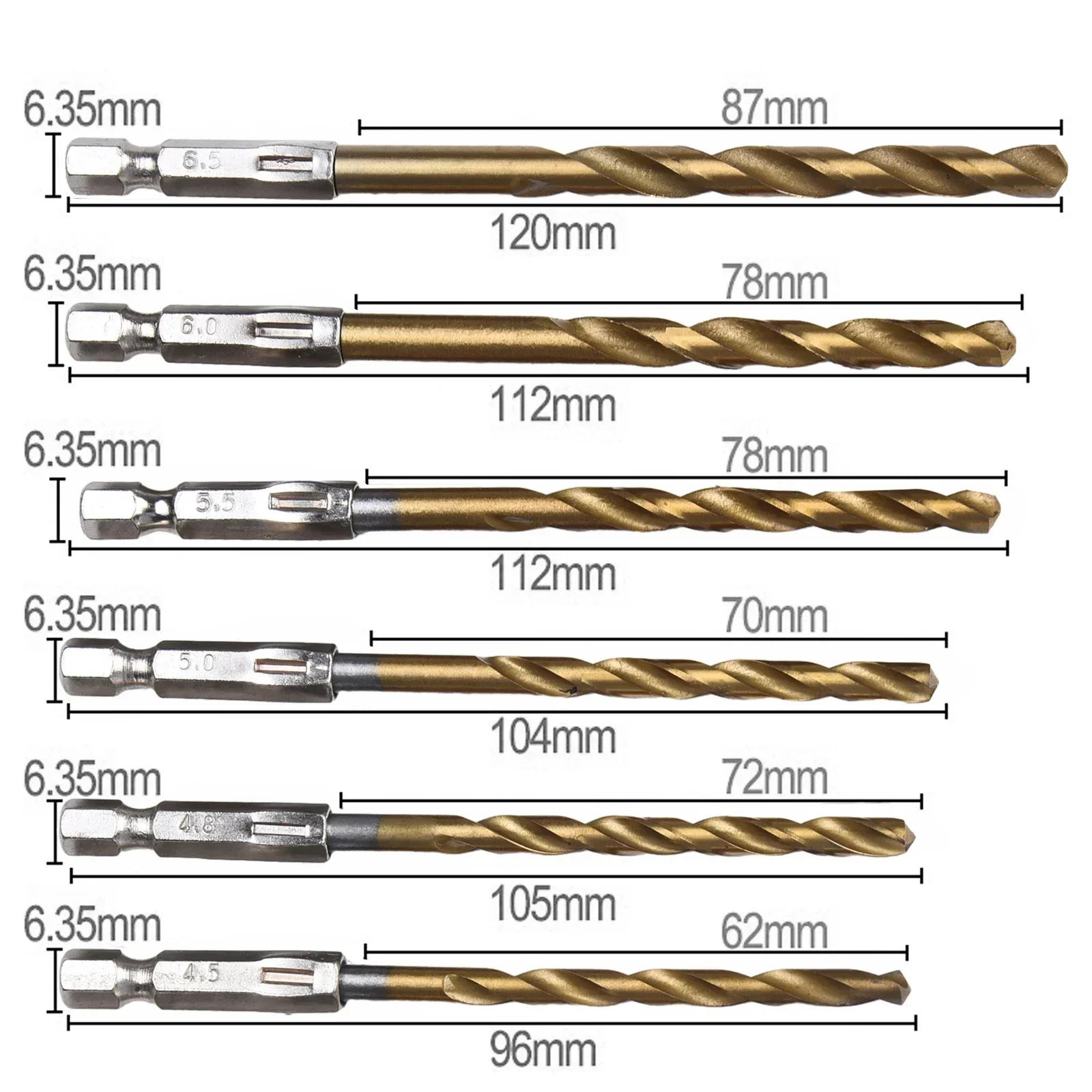13pcs HSS Nitride Coated Drill Bit Set 1.5-6.5mm with 1/4