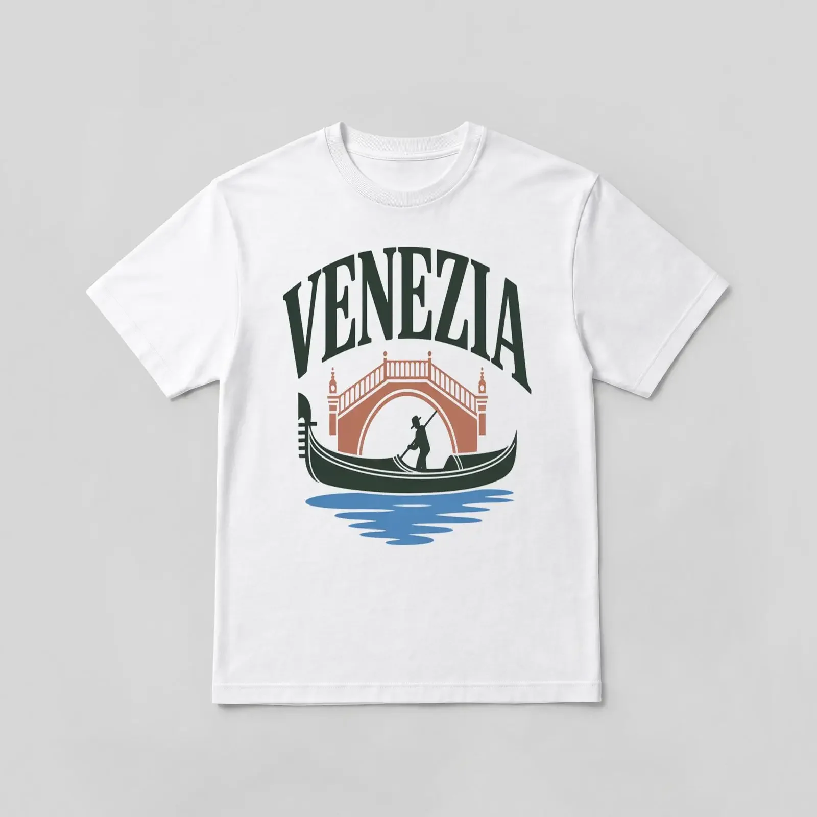 Venice T Shirt Retro Gondola Bridge Heavyweight Cotton vintage Washed Stylish Breathable streetwear Casual Unisex Versatile