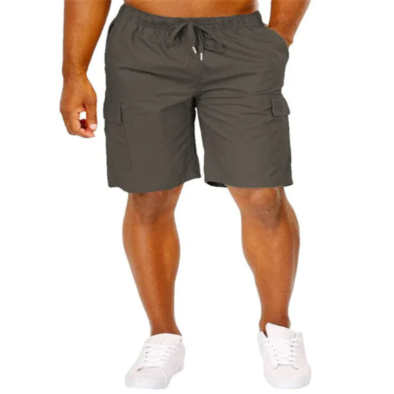 Men Classic Cargo Shorts With Drawstring Loose Fit Solid Color Multi Pocket Casual