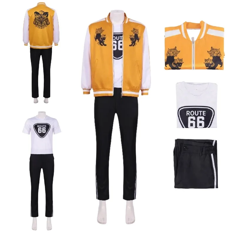 

Anime Choji Tomiyama Cosplay Costume Yellow Jacket Pants Uniform Suit for Women Men Halloween Carnival Party Roleplay Outfit