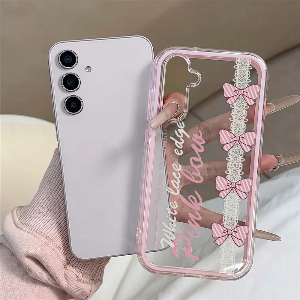 Pink Bowknot Pattern Phone Case For Samsung S25 S26 Ultra S24 S23 S22 A16 A07 A37 A17 A53 A54 A56 A57 A25 A34 A35 A55 Soft Cover