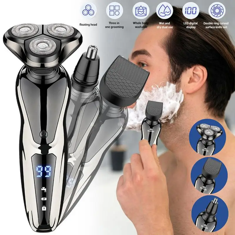 

3-in-1 Electric Shaver Rotary Shaver Electric Razor Beard Trimmer Rechargeable Hair Cutting Machine Clipper for Men Waterproof