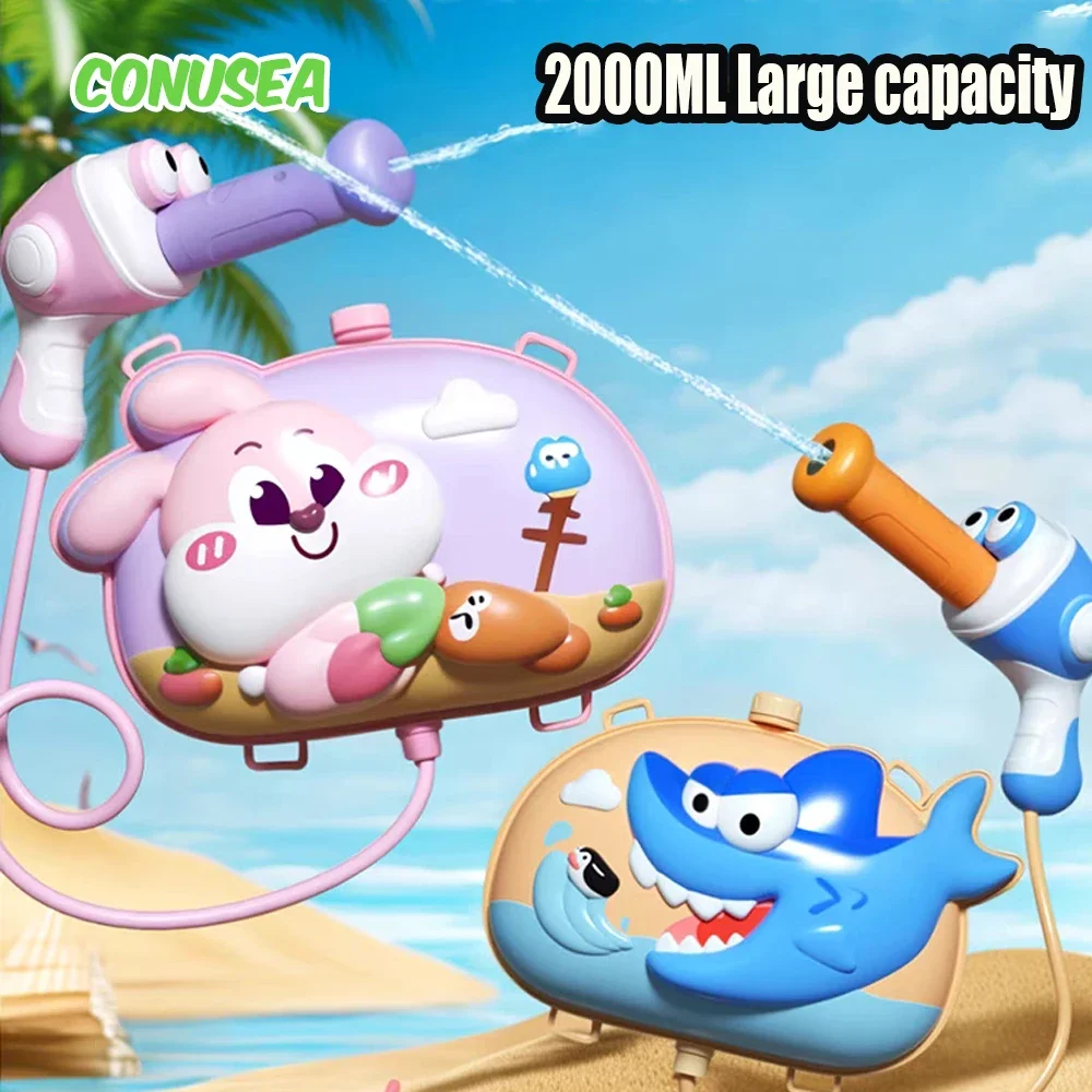 Kinderrugzak Waterpistool Speelgoed Cartoon Haai Konijn Dieren Uittrekbare spray Buitenspellen Strandzwembad Waterspeelgoed Kinderen