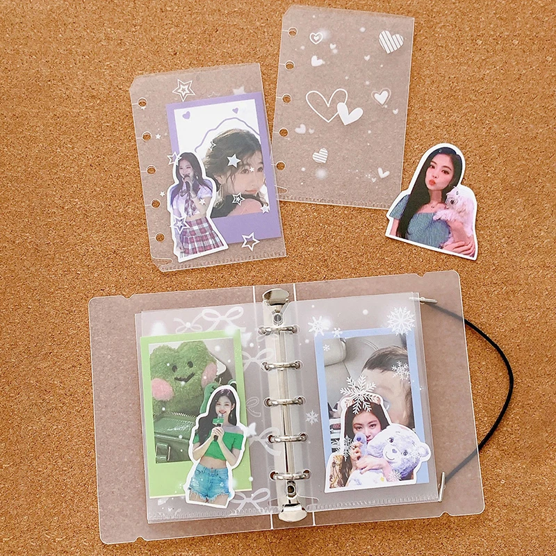 M5 Five Holes Loose Leaf Card Holder Case PVC Transparent Glitter Storage Bag Note Book Inner Bag Card Cover Sleece INS Original