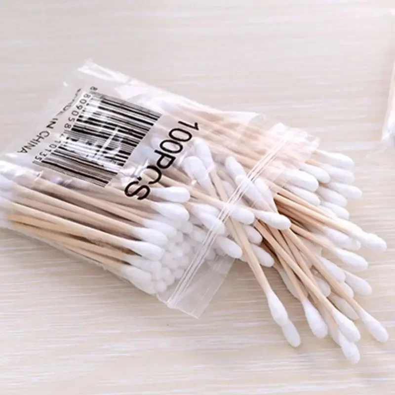 1 Pack Wooden Cotton Swabs Double-Tipped Multipurpose Safety Nose Ear Cleaning Buds Dust-Free Sterile Makeup Cosmetic