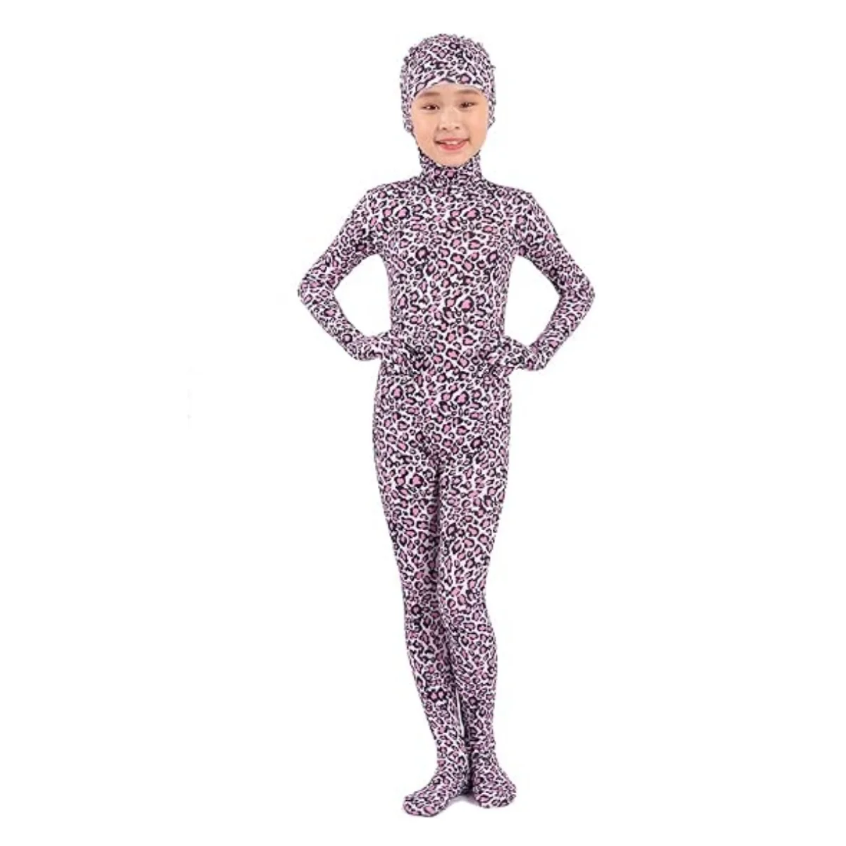 Kids Costume Leopard Cheetah Snake Print Bodysuit Open Face Full Body Child Zentai Suit Jumpsuit for Carnival Mardi Gras Party