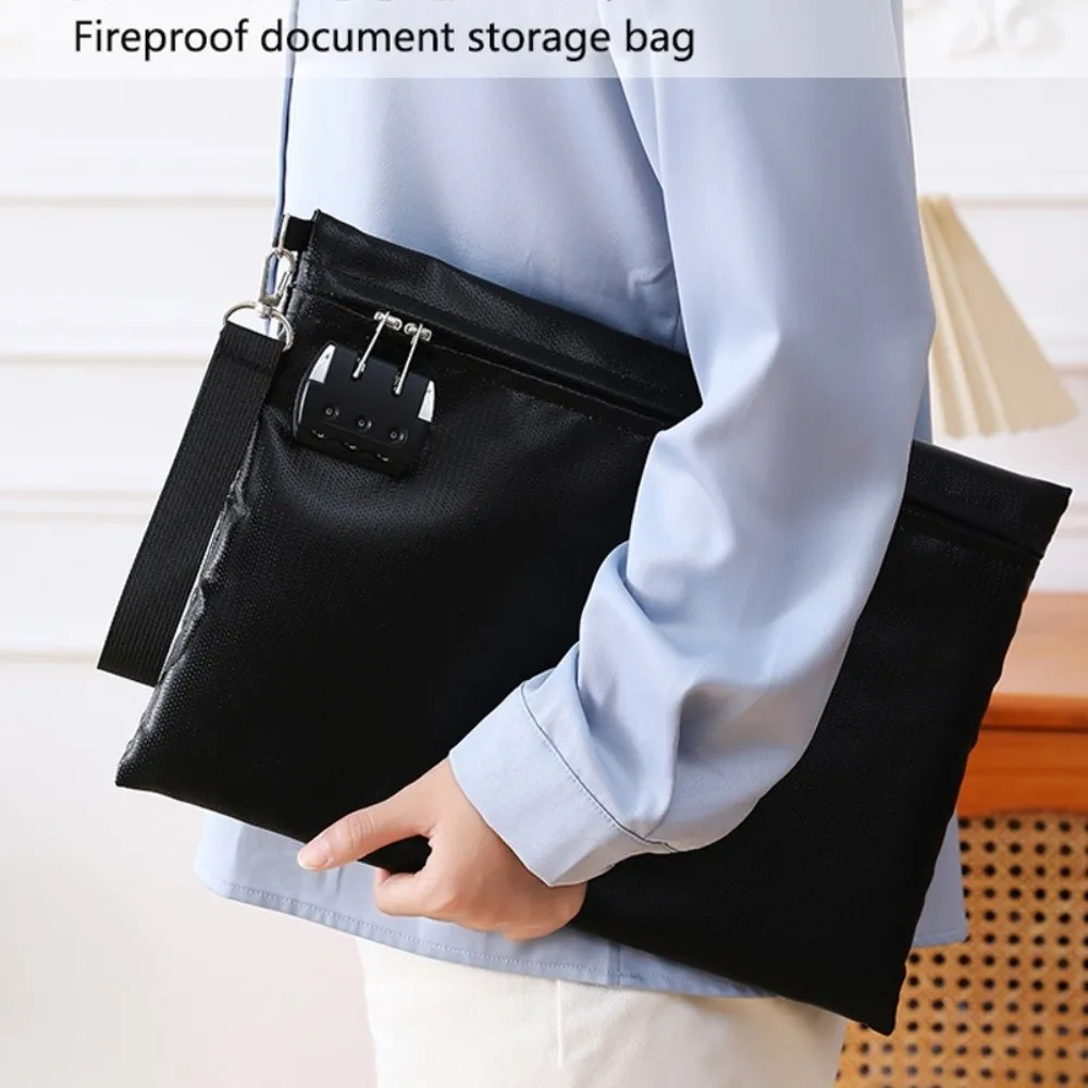 Saco de documentos à prova de fogo com bloqueio de código, resistente ao calor com bloqueio, pasta de arquivo de segurança, portátil, à prova d'água, zíper, bolsa de documentos