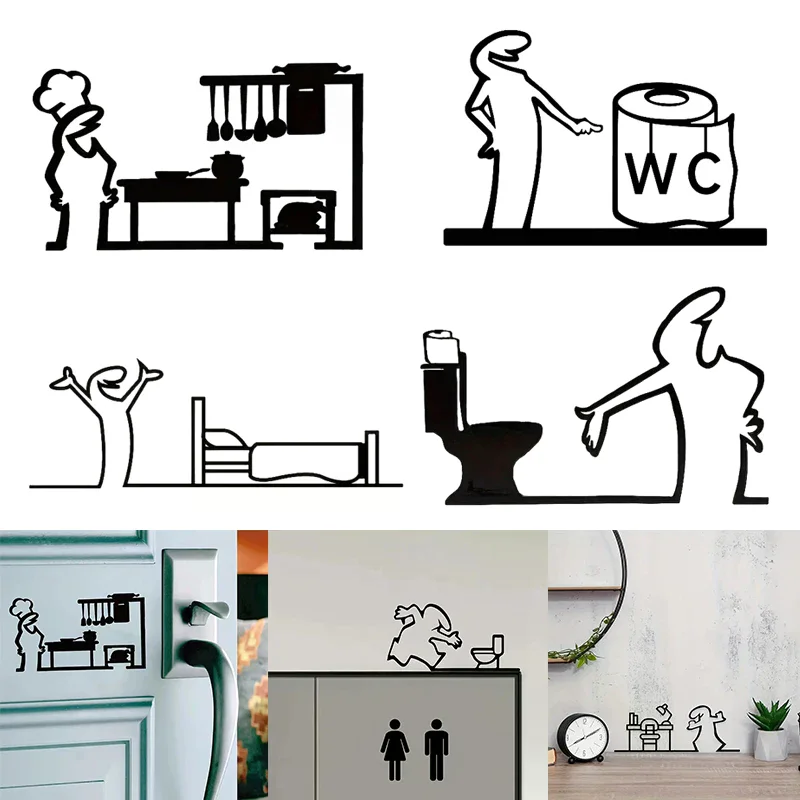 La Linea Minimalist Line Art Stickers Door Sticker Bedroom, Kitchen, Bathroom Sign Cartoon Character Design Home Decoration