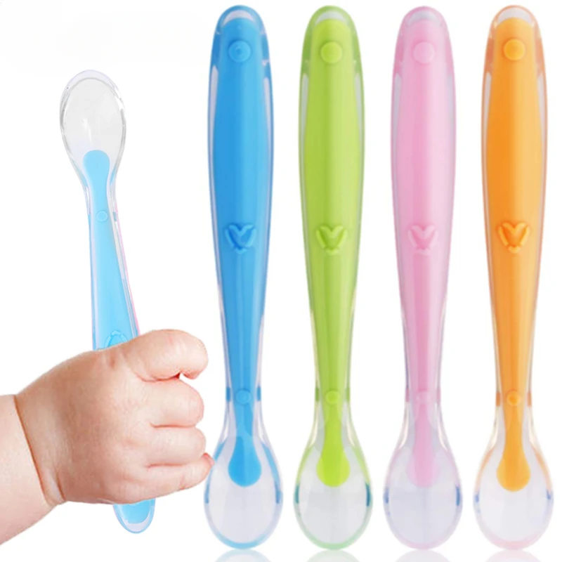 BPA Free Baby Silicone Soft Spoons First Stage Infant Spoons Baby Training Feeding Spoon Toddler Complementary Food Spoon