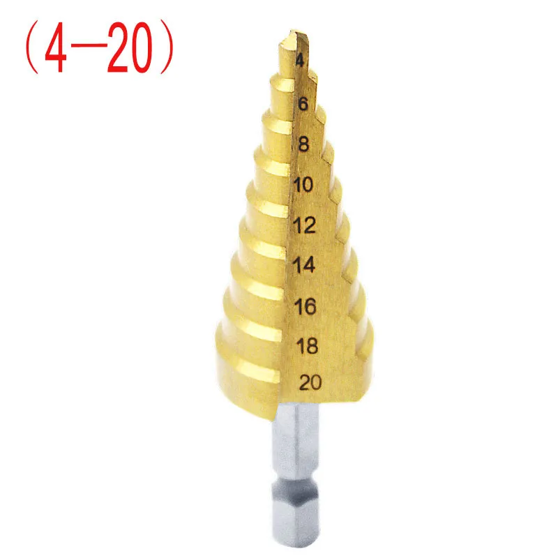 

4-20 HSS Ступенчатое сверло Дерево Металл Резак для отверстий Инструменты для колонкового сверления Высокоскоростная ступенчатая дрель Электроинструменты Шестигранный хвостовик