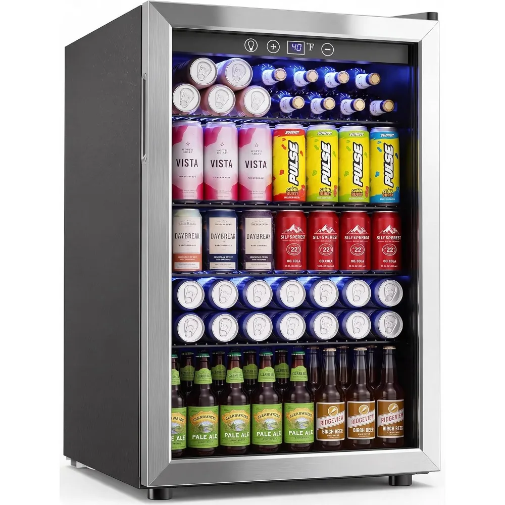 145 Can Mini Fridge, 4.5 Cu.Ft Beverage Refrigerator Cooler, Silver