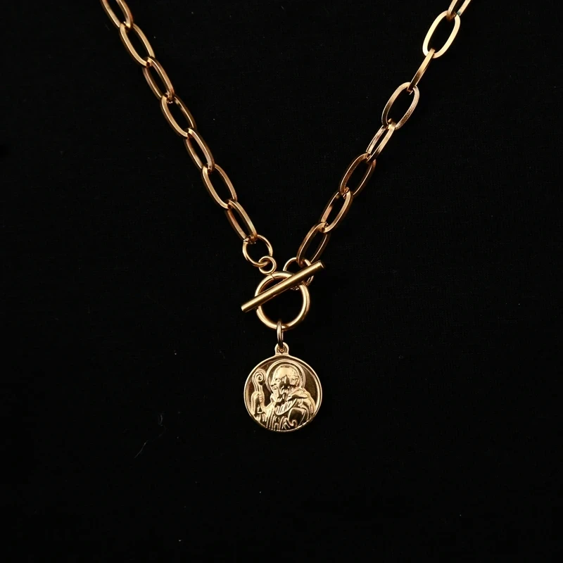 Stainless steel Saint benito priest God father charm Necklace for women Metal gold color St Benedict Pendant Necklace Choker