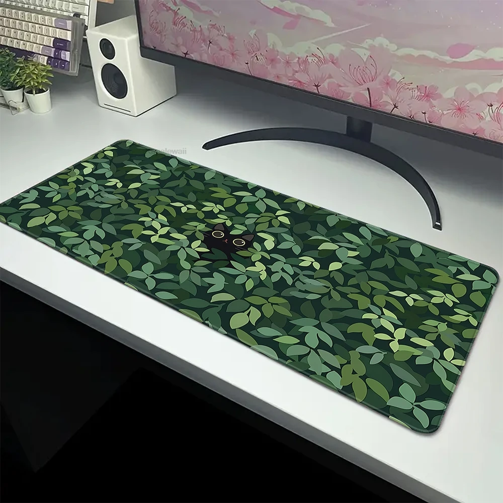 Cute Cartoon Cat Mouse Pad Green Plant Mousepad Computer Keyboard Mat Rubber Anti-Slip Pads Perfect Gift for Girlfriend Women XL