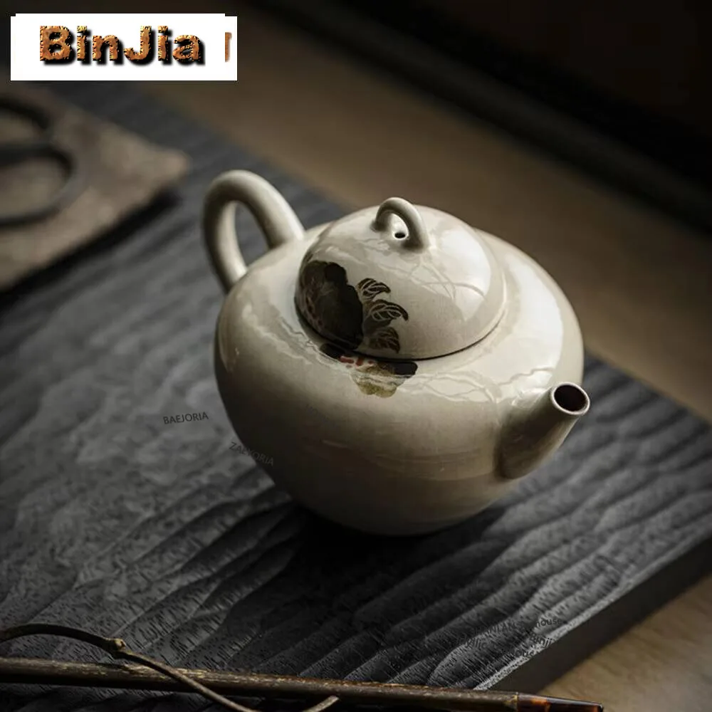 

125ml Hand-painted Pomegranate Teapotchinese Underglaze Color Pot Tea Brewing Crude Pottery Kettle Chinese Tea Set Decoration