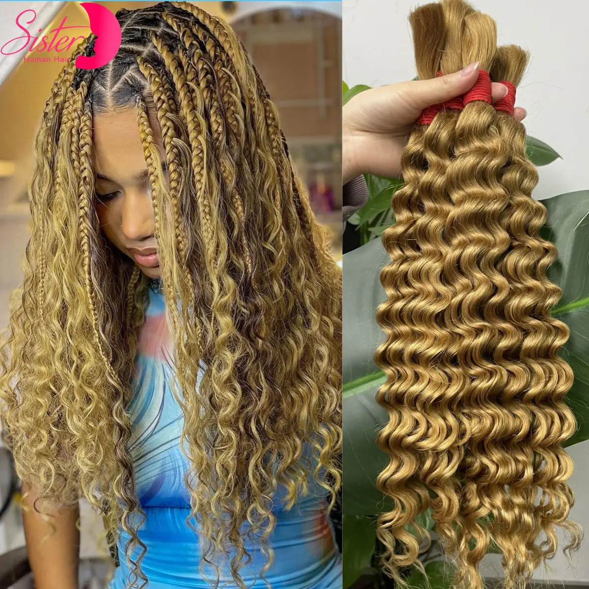 27 #   Rambut Manusia Massal Gelombang Dalam Ombre untuk Kepang Boho Tanpa Pakan 100% Rambut Manusia Perawan Massal untuk Mengepang Ekstensi Keriting untuk Wanita