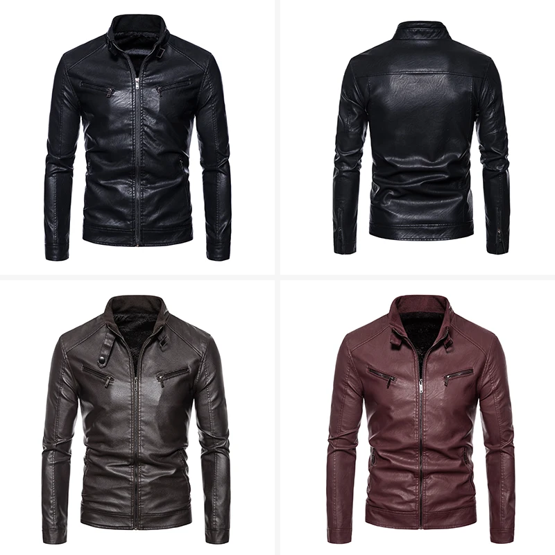 Autumn New Motorcycle Wear Fashionable PU Leather Jacket Men's Four Zipper Pocket Design Men's Clothing  куртка кожанная мужская