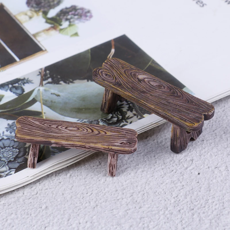 Hot Sale 2pcs Mini Wooden Chair Stool Fairy Garden Miniatures Decor Couple Bench Action Figurine DIY Doll Houses Accesories