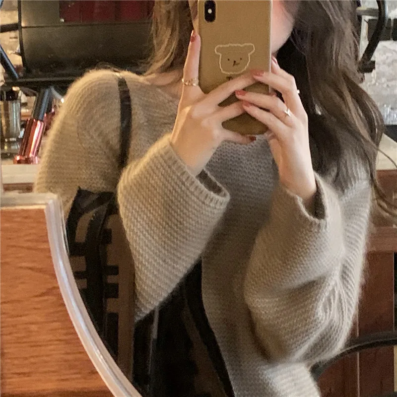 

Women's Loose Outerwear Jumpers Knitted Pullover New Style Autumn Winter Solid Color Sweater