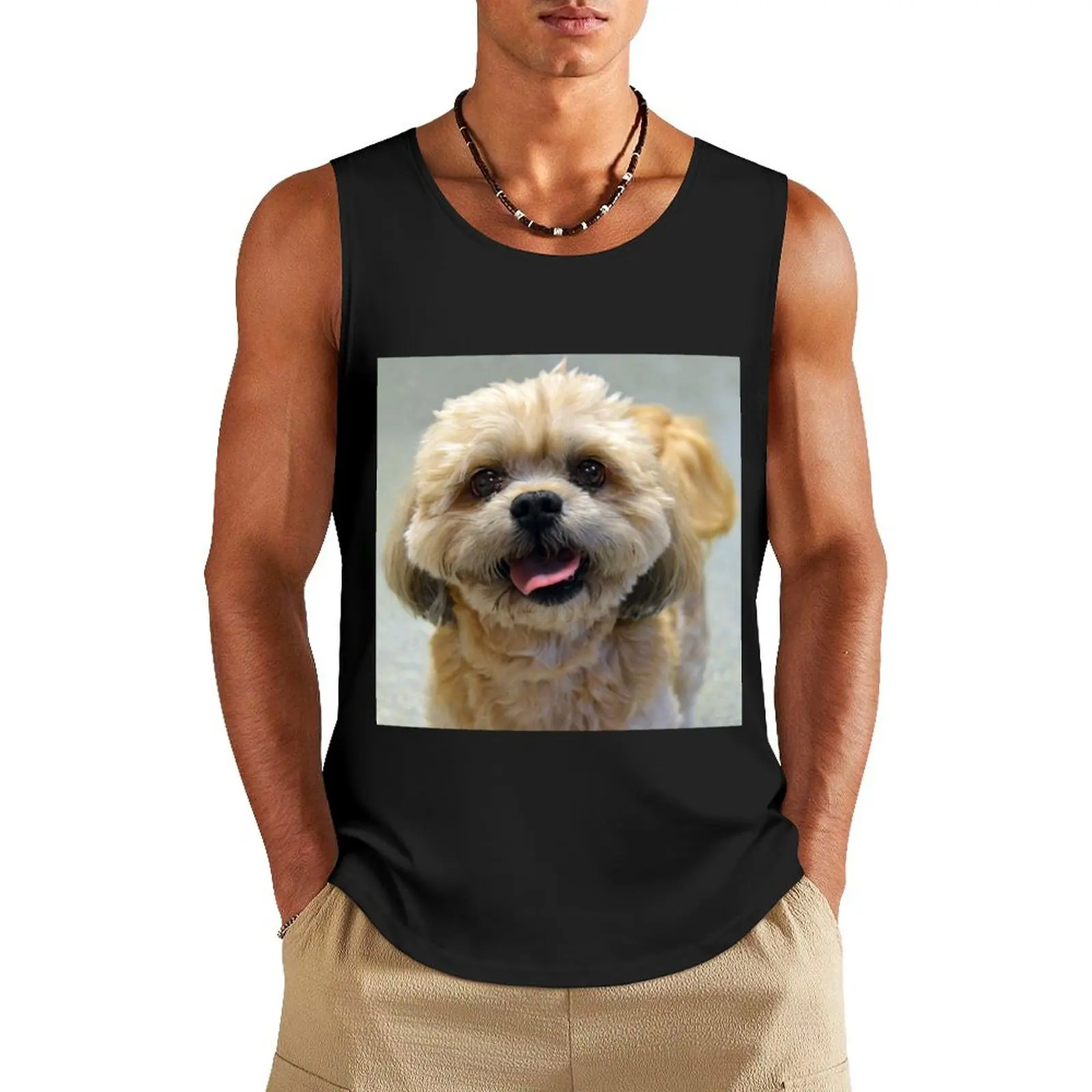 Smiling Shih Tzu Dog Tank Top Men's fitness t-shirt tops